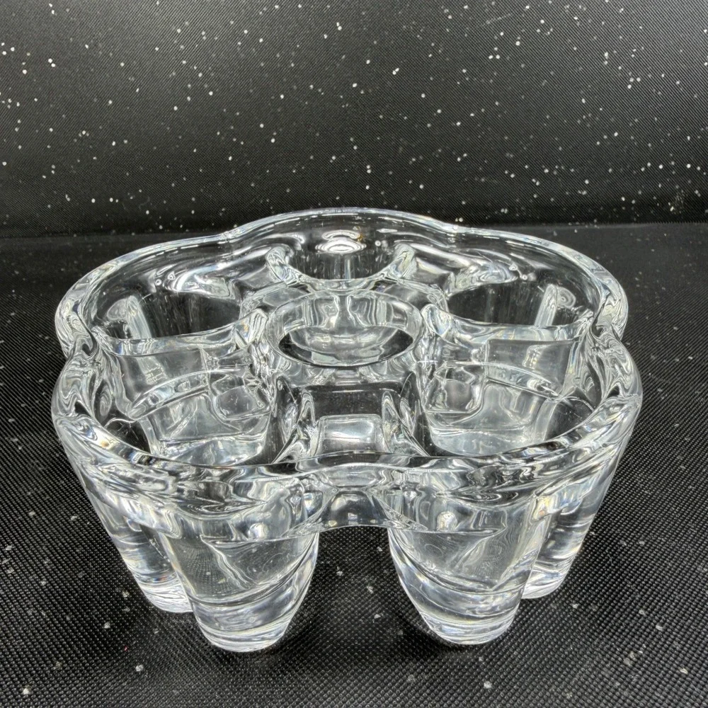 Vintage Clear Glass Heart Flower Votive Candle Holder 5 Well Trinket Dish 5in